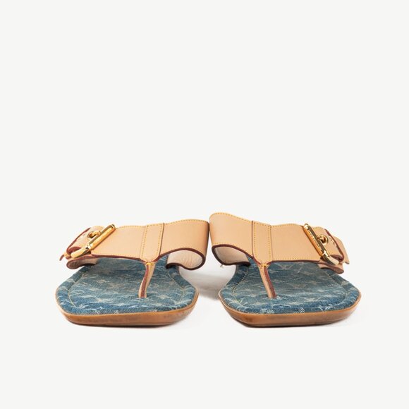 Louis Vuitton Natural Buckled-Leather & Monogram Denim Thong Sandals - Picture 3 of 11